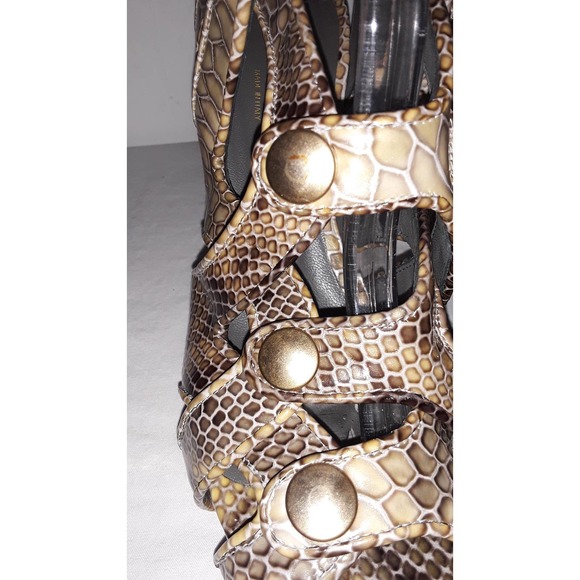 Loeffler Randall Sz 8.5B Tan, Cream & Grey Embossed Platform Sandals - Picture 7 of 14